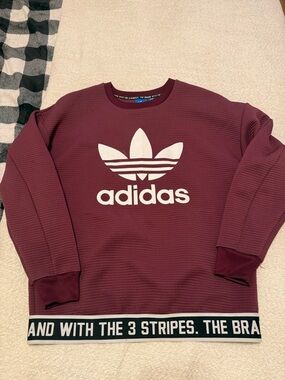 adidas Men's Crewneck Sweater in Burgundy with White Trefoil